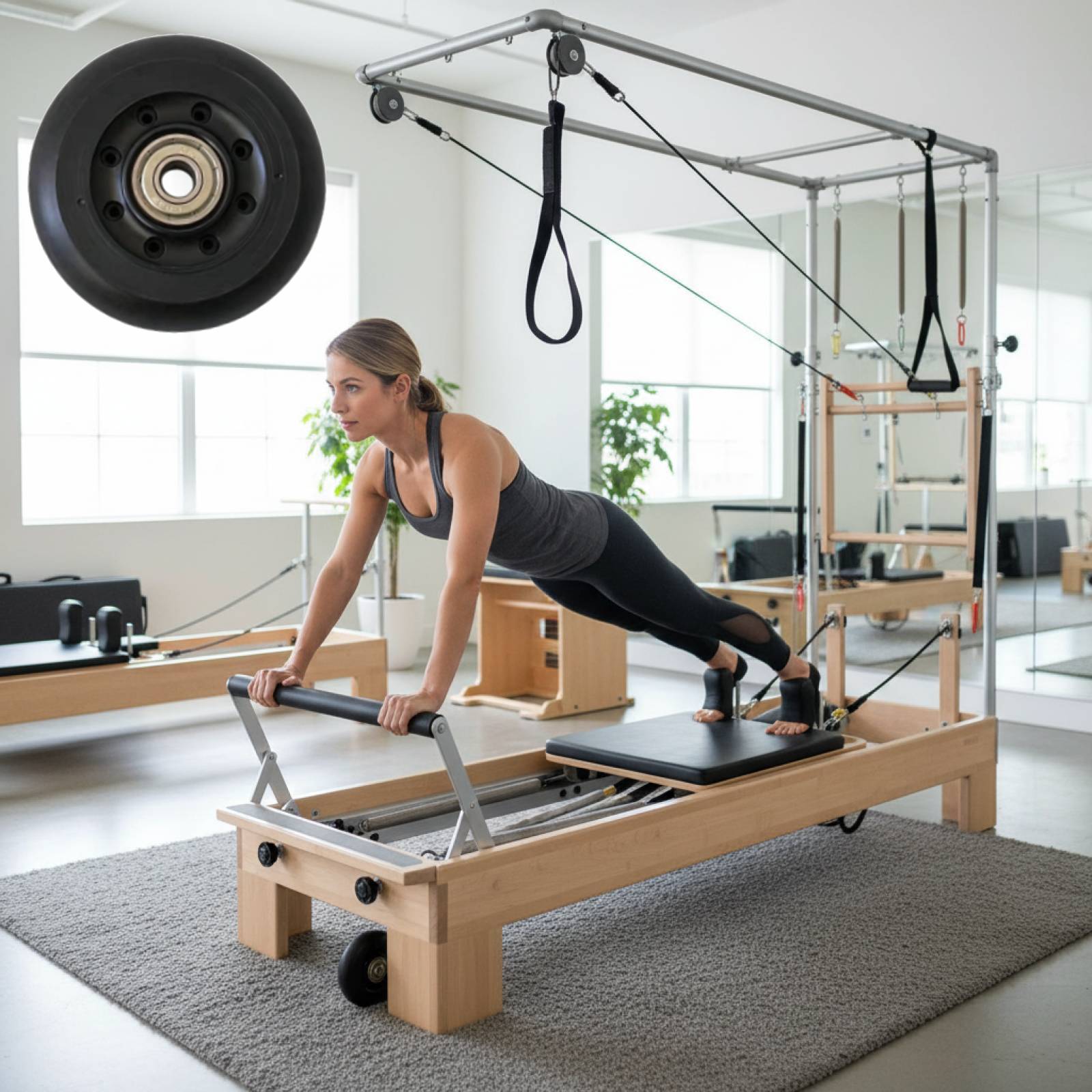 Home Gym Installation - عجلة بيلاتس ريفورمر سوداء للنساء، سهلة