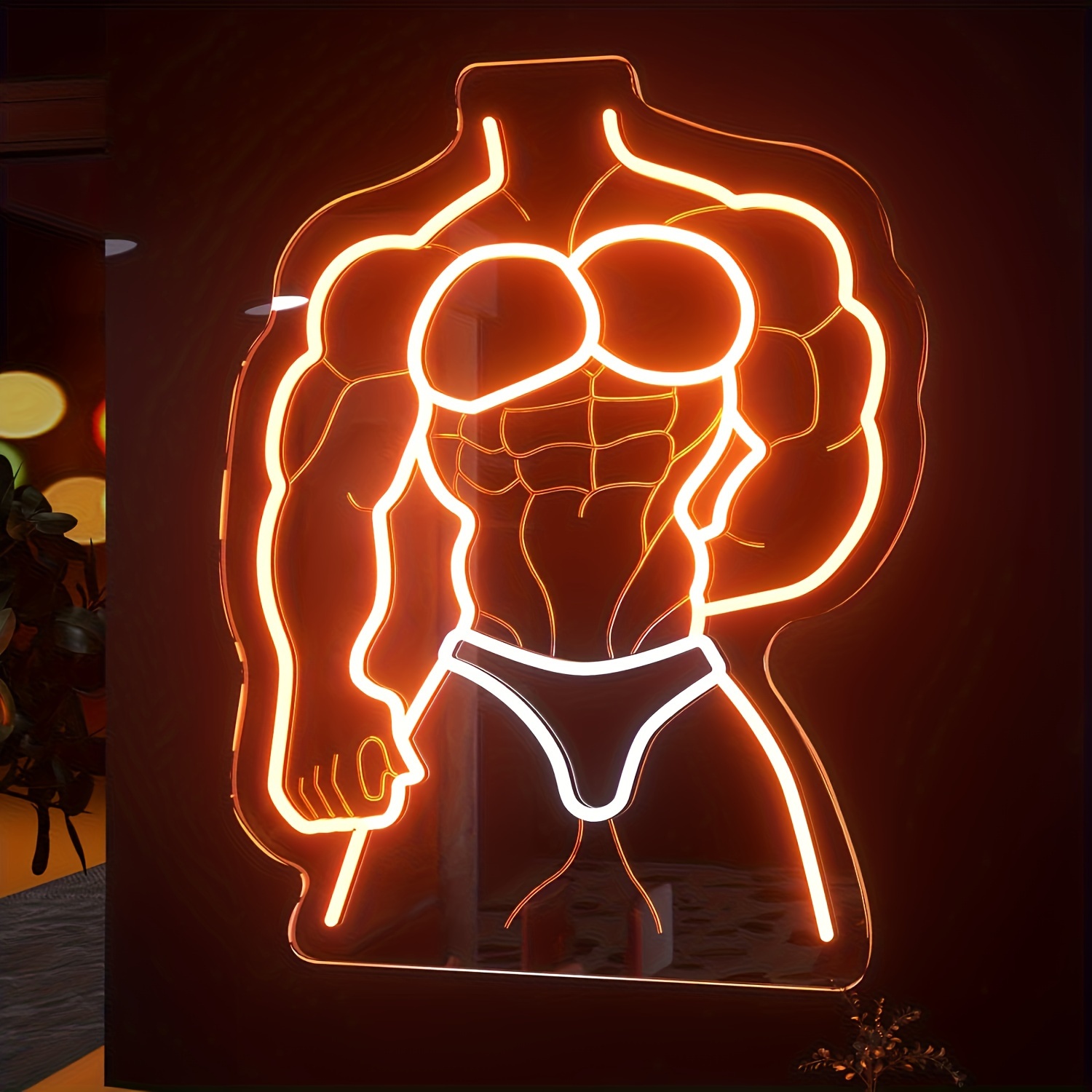 Home Gym Neon Sign - العضلات رجل النيون البرتقالي الأبيض توهج