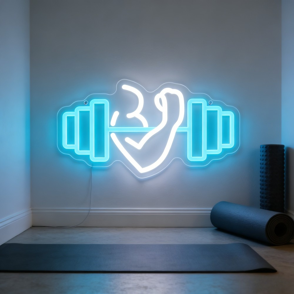 Home Gym Neon Sign - لافتة نيون LED بتصميم دمبل لعضلات